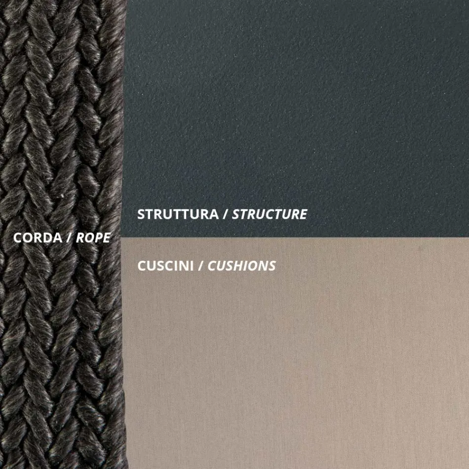 Karrige lëkundëse 2 vendëshe në metal dhe litar me sedilje prej pëlhure Prodhuar në Itali - Mari Viadurini