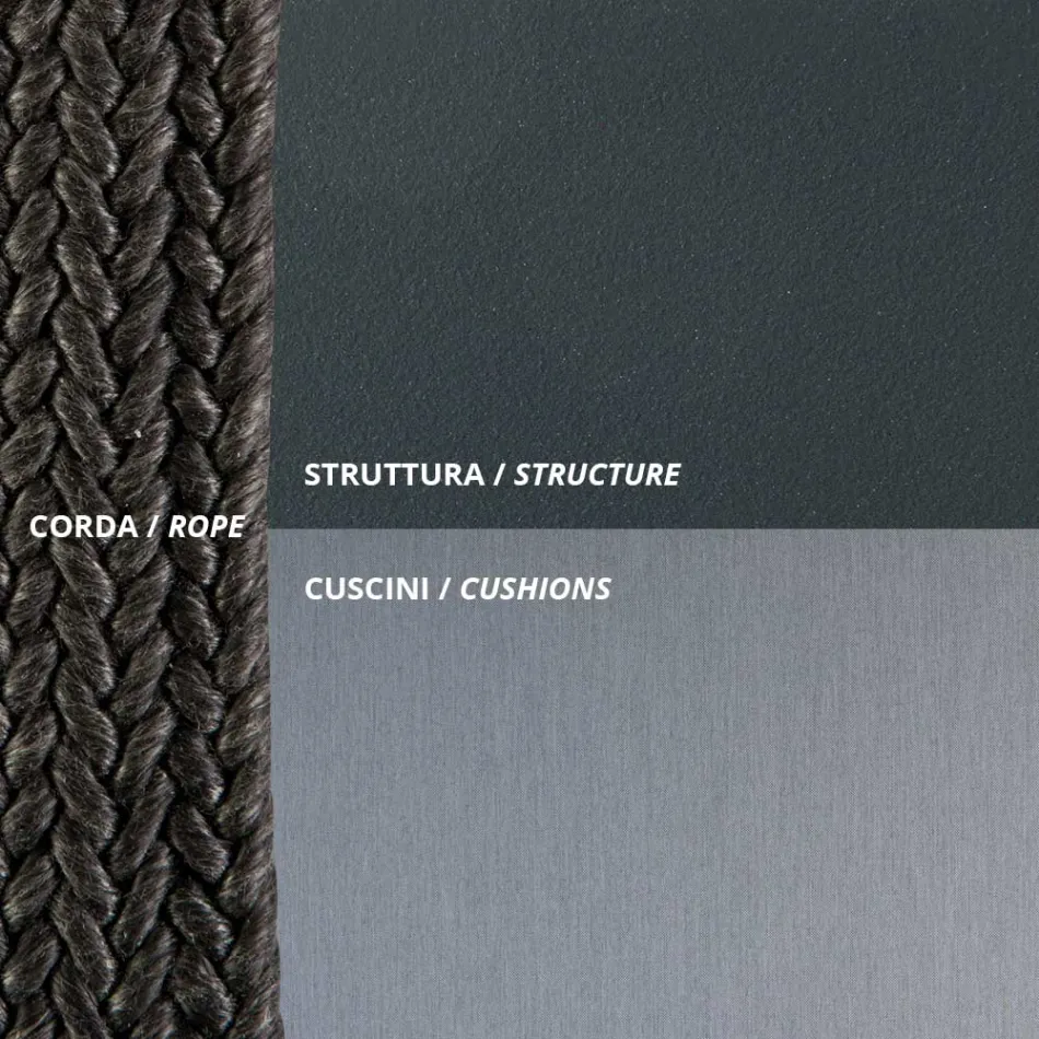 Karrige lëkundëse 2 vendëshe në metal dhe litar me sedilje prej pëlhure Prodhuar në Itali - Mari Viadurini