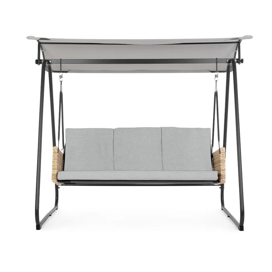 Lëkundje në natyrë me 3 vende në mbështetëse krahësh prej çeliku dhe polirattan - Settle Viadurini