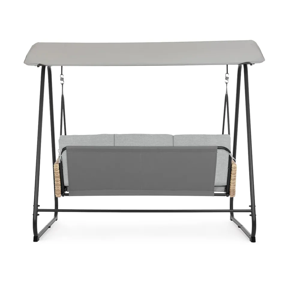 Lëkundje në natyrë me 3 vende në mbështetëse krahësh prej çeliku dhe polirattan - Settle Viadurini