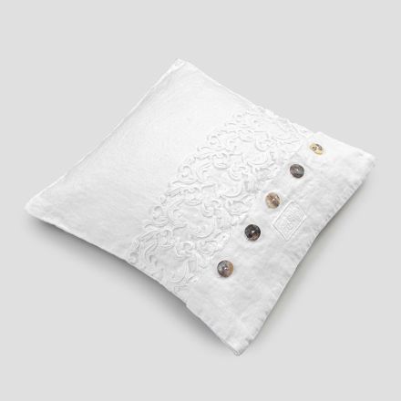 Mbulesa jastëku e bardhë katrore me dantella luksoze italiane dhe kopsa - logo Viadurini