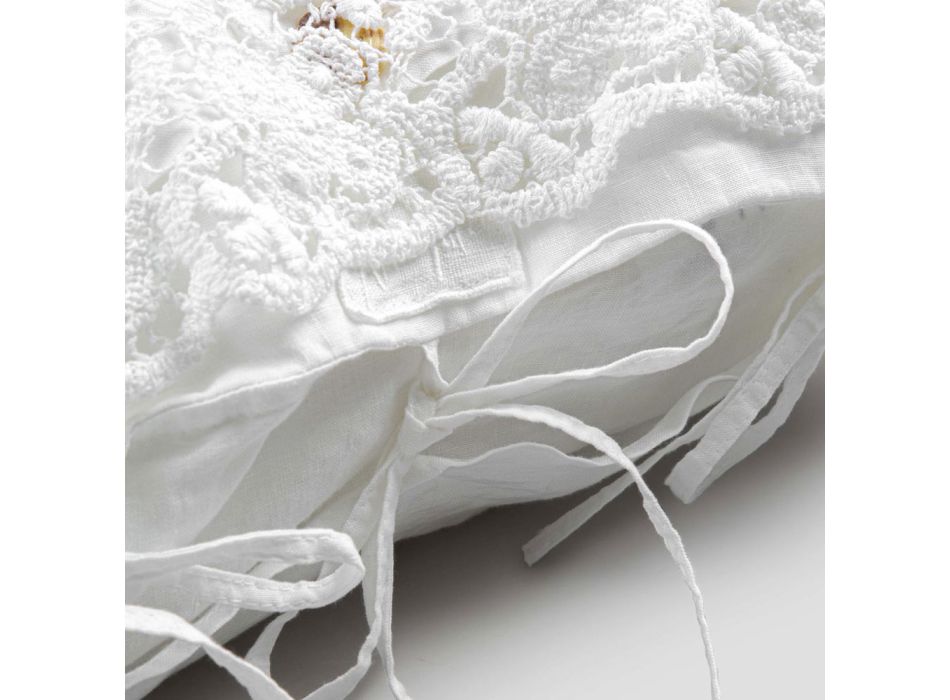 Këllëf jastëku prej liri me dantella të bardhë për shtrat me dizajn luksoz Prodhuar në Itali - Kiss Viadurini
