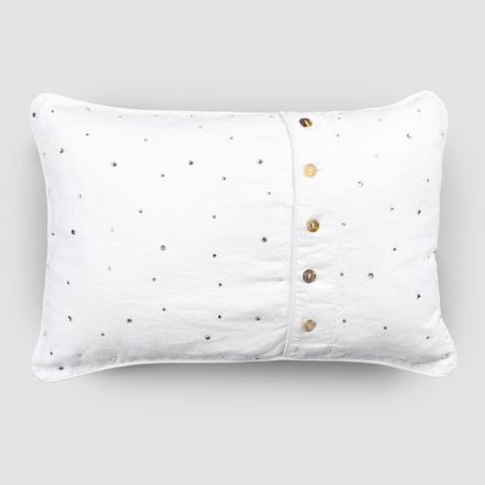 Jastëk i bardhë prej liri me kristale dekori me dizajn drejtkëndor - Cenerella Viadurini