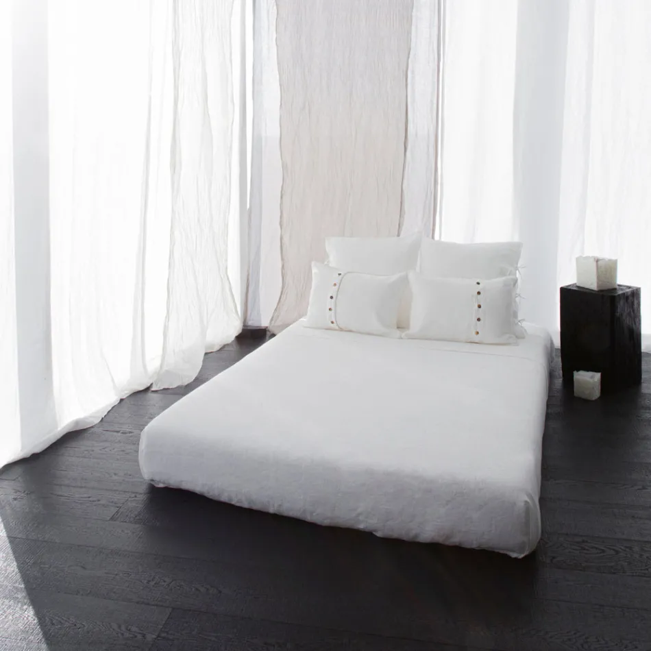 Këllëf jastëku prej liri me shkumës ose retro të lehtë me lidhëse me dizajn katror - Prisco Viadurini