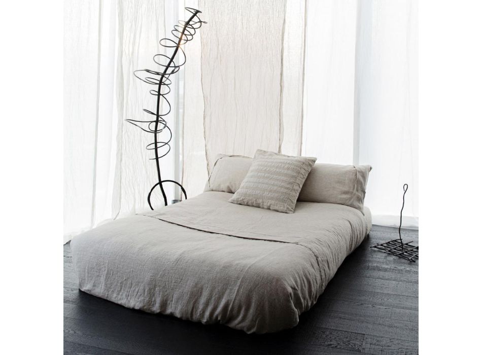 Këllëf jastëku katror me liri me shkumës ose dekorim retro me qëndisje sfere dhe kornizë - bërryl Viadurini