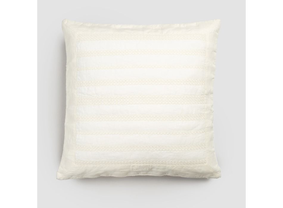Këllëf jastëku katror me liri me shkumës ose dekorim retro me qëndisje sfere dhe kornizë - bërryl Viadurini
