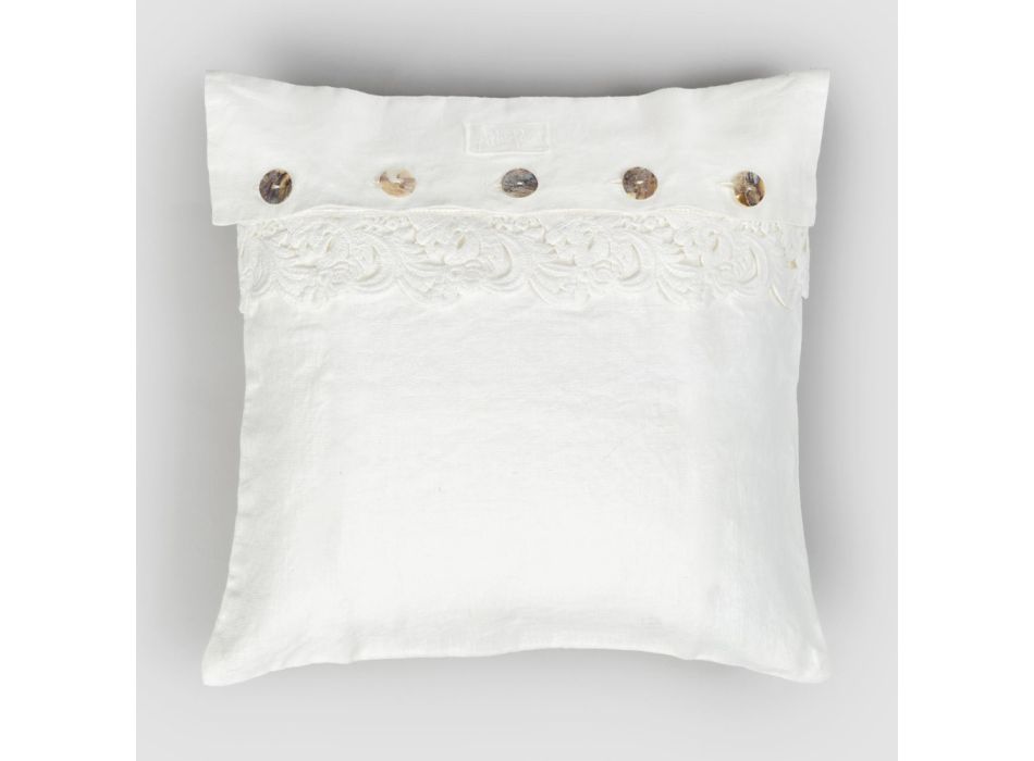 Këllëf jastëku katror me liri Dusty ose Retro me kopsa dhe dantella Armonia - Logo Viadurini