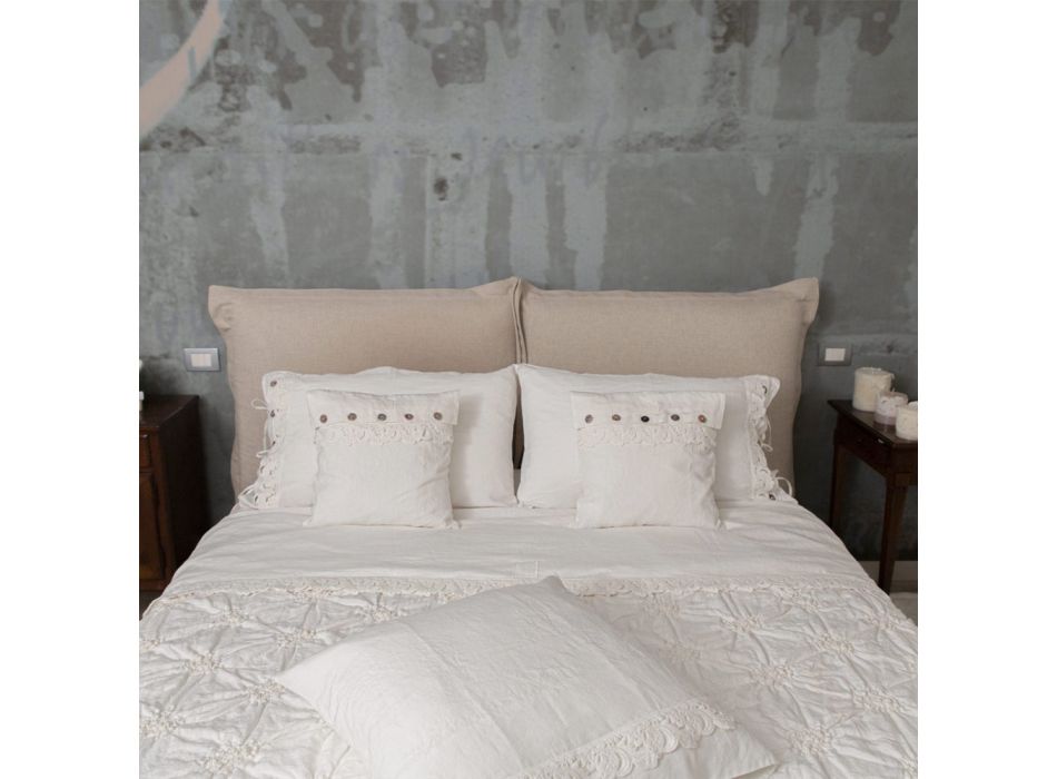 Këllëf jastëku katror me liri Dusty ose Retro me kopsa dhe dantella Armonia - Logo Viadurini