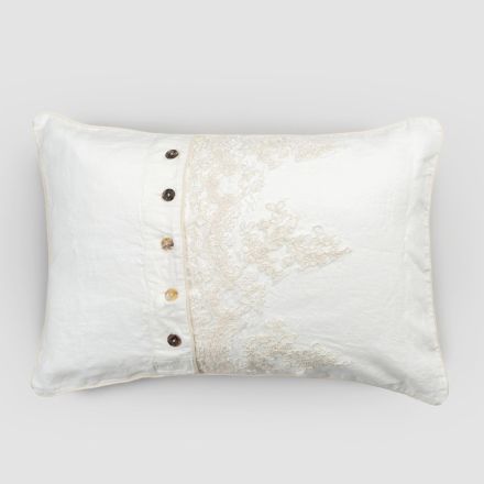Këllëf jastëku drejtkëndëshe me dantella elegante në dizajn prej liri të bardhë për shtrat - Gioiano Viadurini