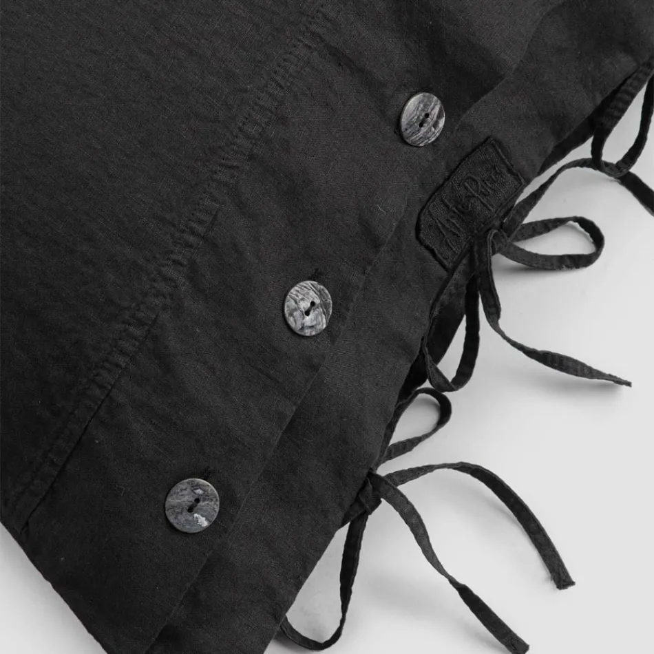 Jastëk krevati drejtkëndëshe me liri të bardhë ose të zi me kopsa dhe lidhëse - Agora Viadurini