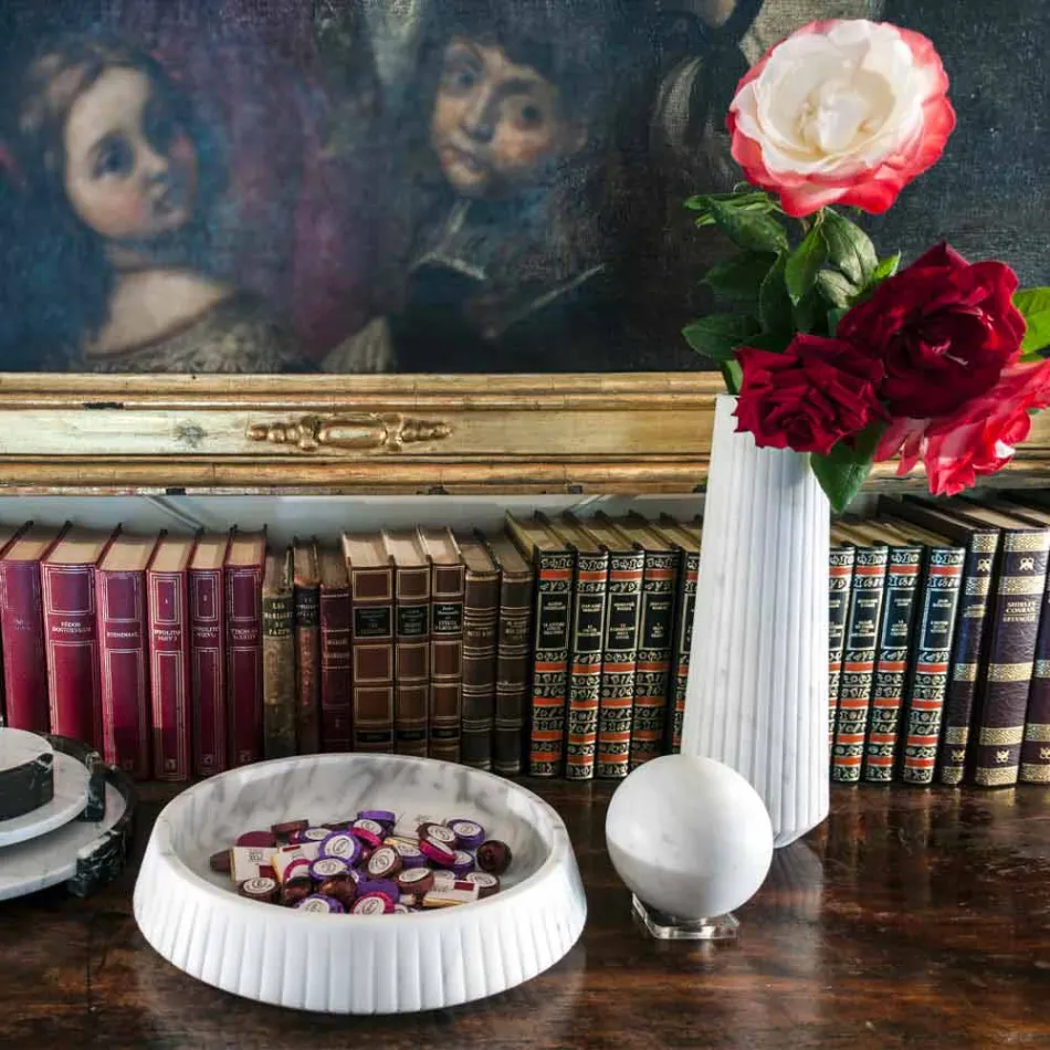 Pesha e letrës Sfera Moderne në Mermer të Bardhë Saten Italian, 2 Copë - Sfera Viadurini