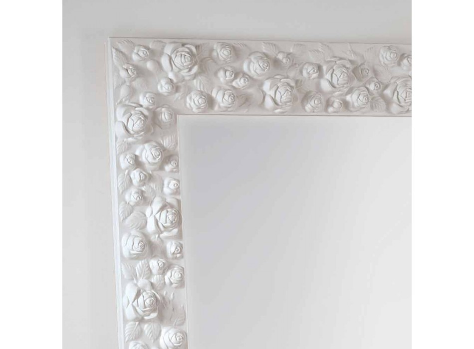 Pasqyrë e madhe e bardhë dyshemeje/muri me kornizë druri Flower Viadurini