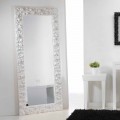 Pasqyrë e madhe e bardhë dyshemeje/muri me kornizë druri Flower