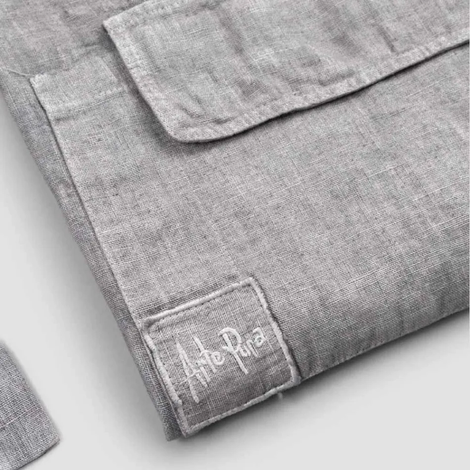 Përparëse Kuzhine prej liri antracit gri Model i ulët me xhep - Flick Viadurini