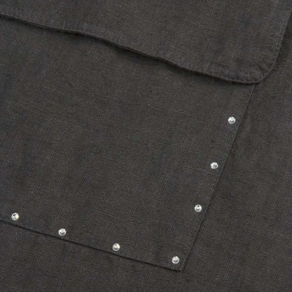 Përparëse kuzhine prej liri e zezë me kristale Model i ulët me xhep - Kliko Viadurini