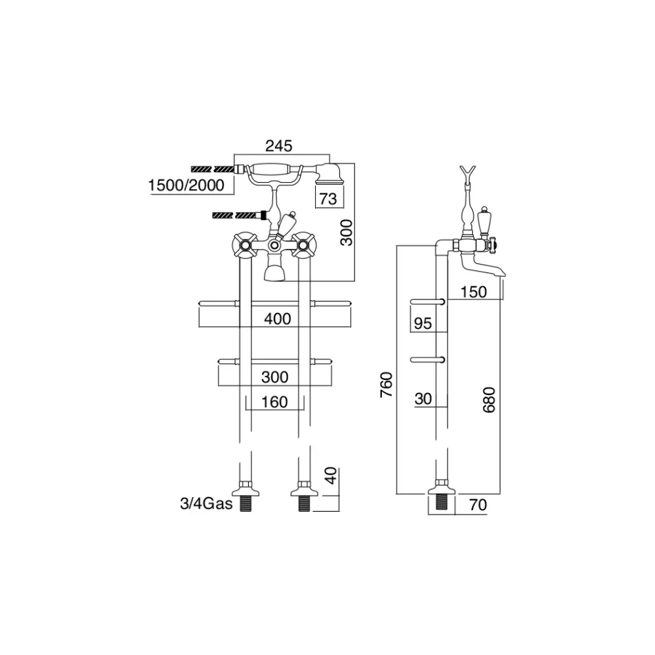 Grupi i vaskës në dysheme me mbajtës peshqiri dhe dush dore Made in Italy - Torino Viadurini