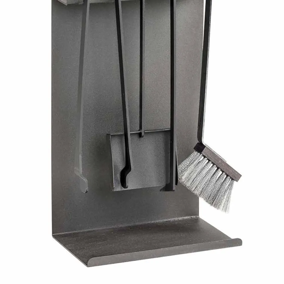 Komplet prej 4 veglash çeliku të zi për fireplace prodhuar në Itali - Rakela Viadurini