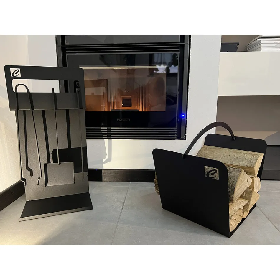 Seti i mjeteve të projektimit për fireplace në çelik të zi të bërë në Itali - Ostro Viadurini