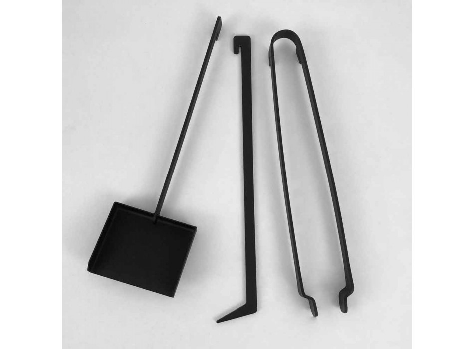 Seti i mjeteve të projektimit për fireplace në çelik të zi të bërë në Itali - Ostro Viadurini