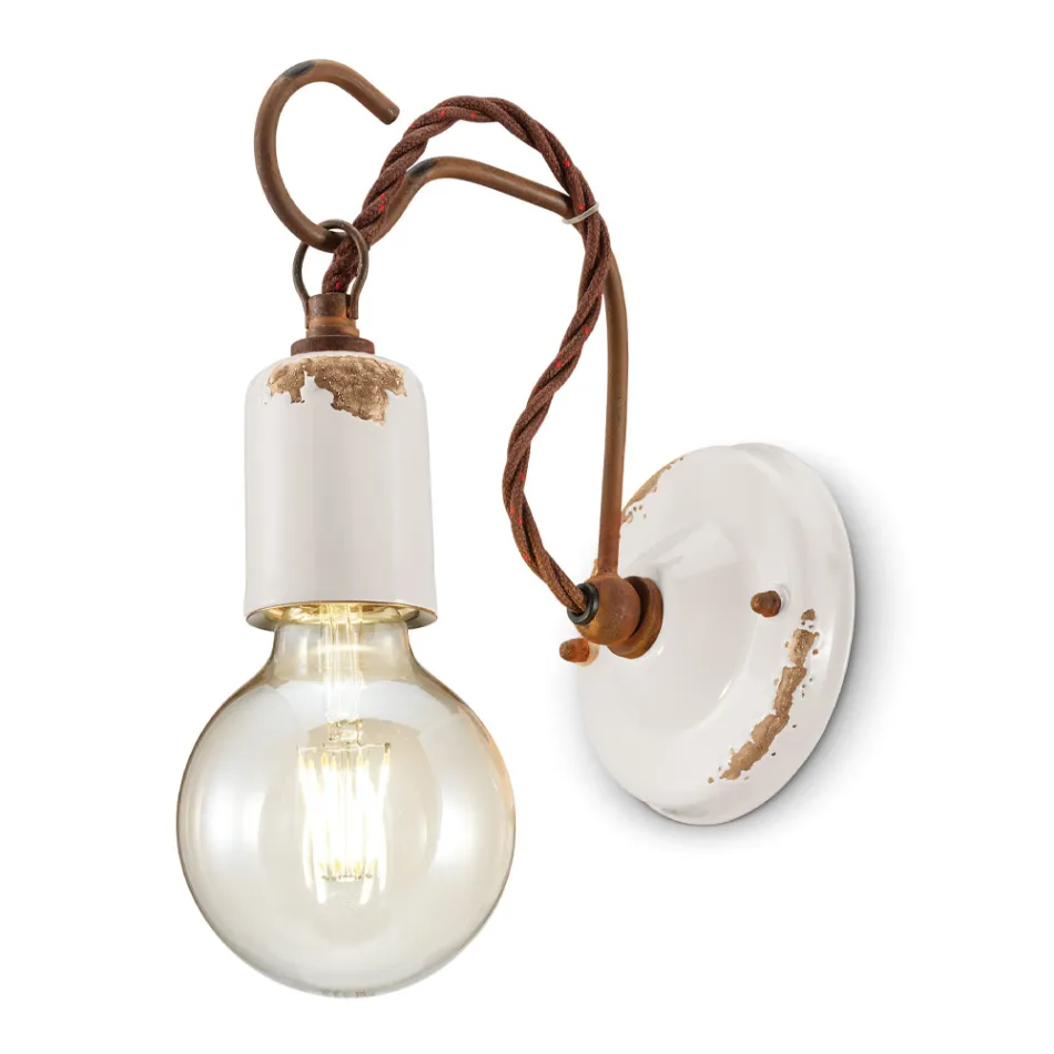 Llamba muri Industriale Artizanale ne Hekur dhe Qeramike - Vintage Viadurini