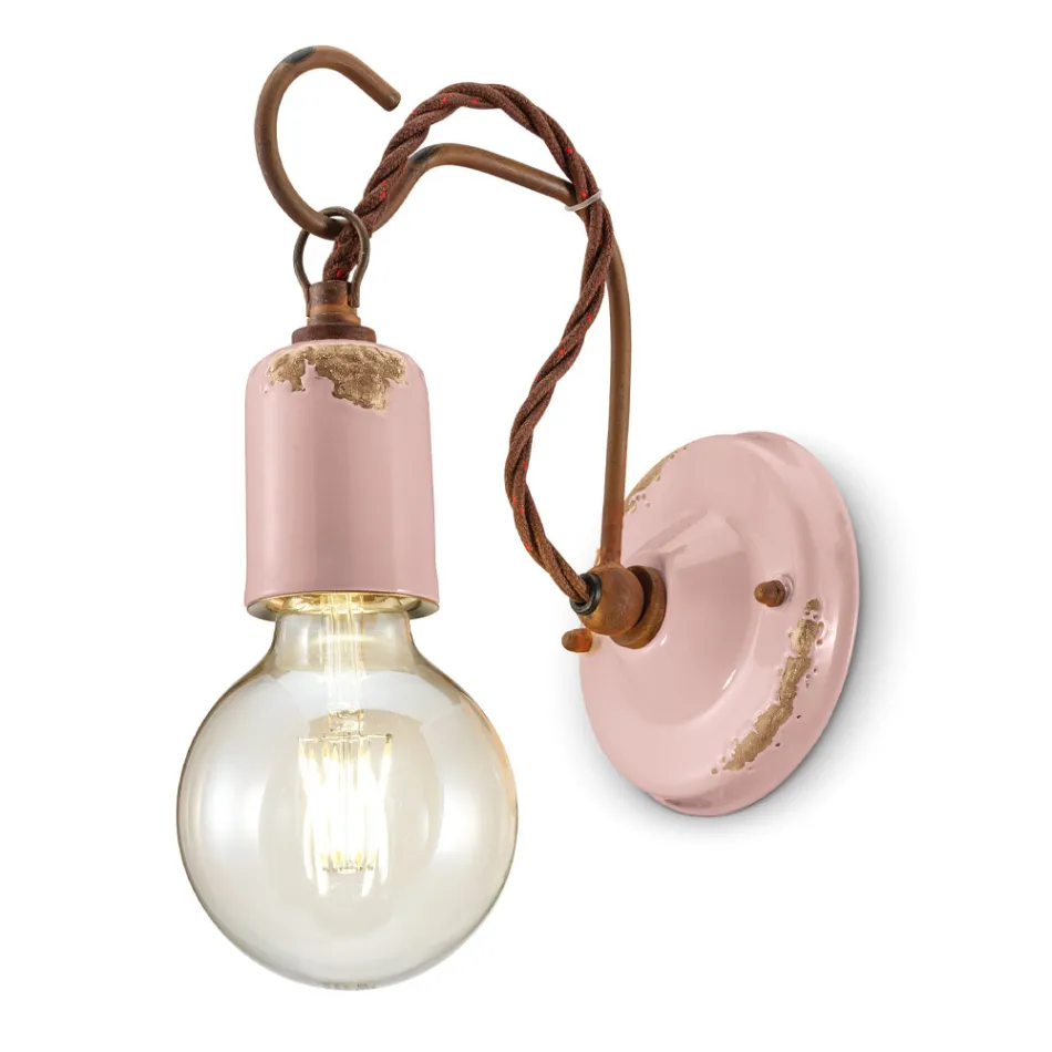 Llamba muri Industriale Artizanale ne Hekur dhe Qeramike - Vintage Viadurini