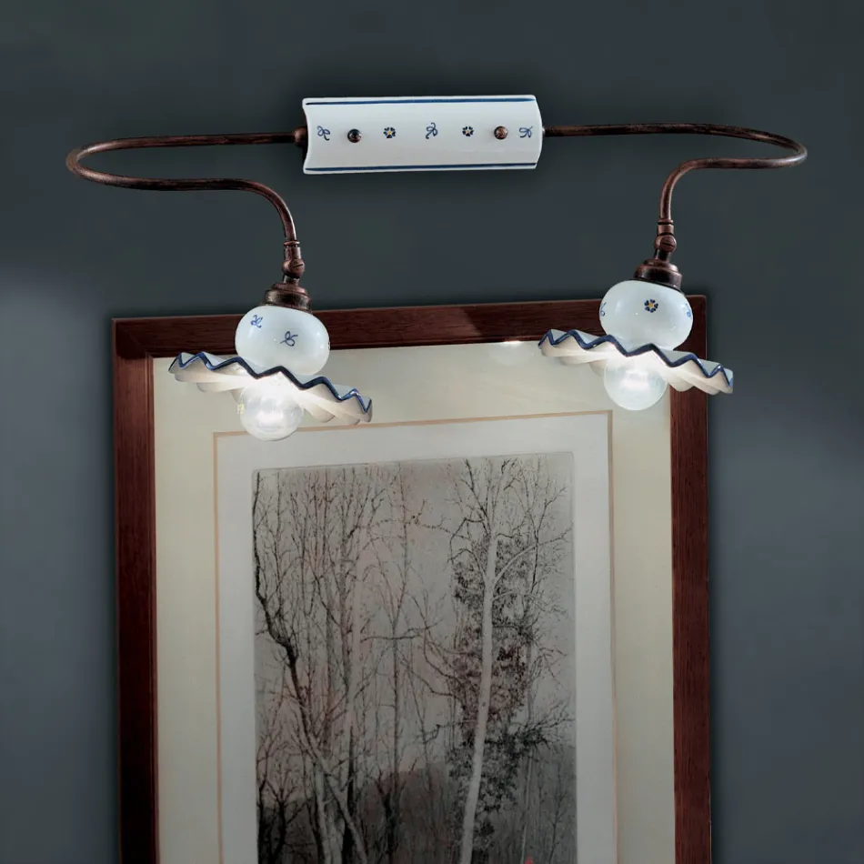 Llambë muri qeramike artizanale e dekoruar me dorë - Romë Viadurini