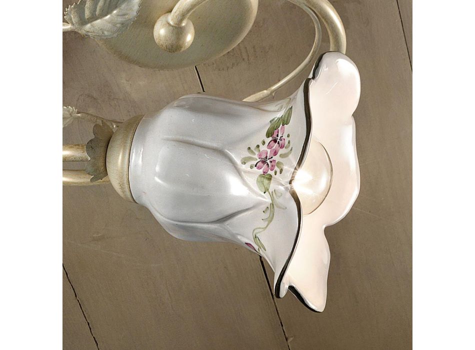 Llamba tavani ne metal dhe qeramike me trëndafil te lyer me dore - Pisa Viadurini