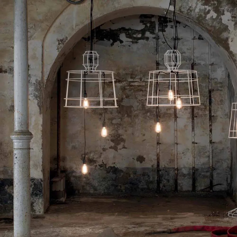 Llambë pezullimi 3 drita në dizajn metali të bardhë ose natyror - stilolaps Viadurini