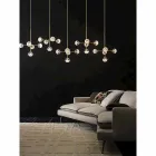 Llambë pezullimi 5 drita në tunxh dhe xham natyror - Molecola nga Il Fanale Viadurini