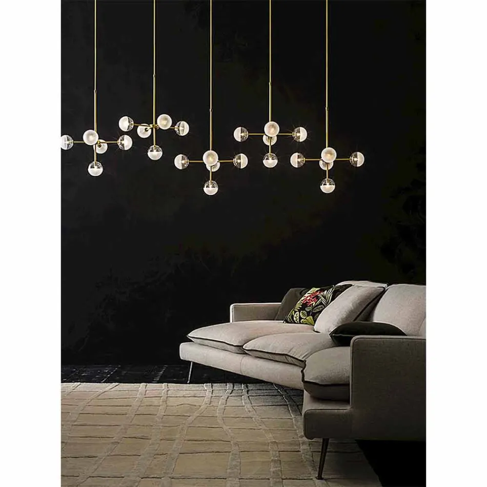 Llambë pezullimi 5 drita në tunxh dhe xham natyror - Molecola nga Il Fanale Viadurini