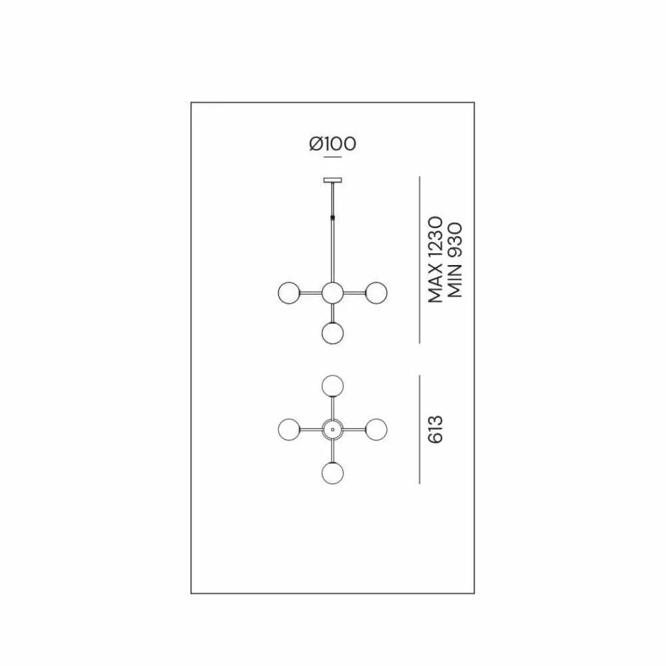Llambë pezullimi 5 drita në tunxh dhe xham natyror - Molecola nga Il Fanale Viadurini