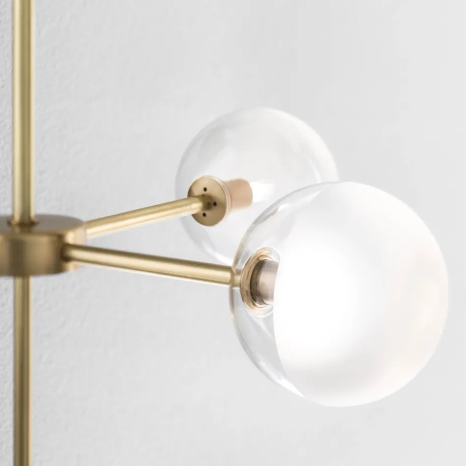 Llambë pezullimi 5 dritash në tunxh natyral dhe qelq - Molecola nga Il Fanale Viadurini