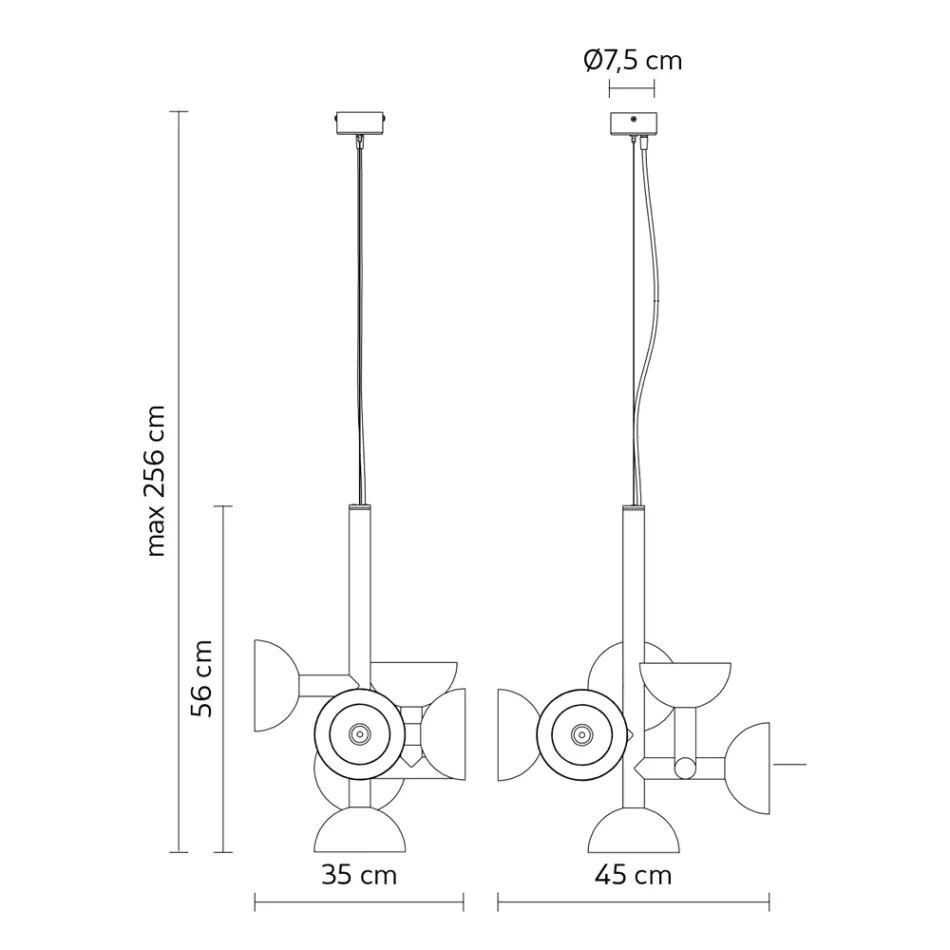 Llamba pezulluese 6 Drita Dizajni në Alumin e Bardhë ose të Zi - Celio Viadurini