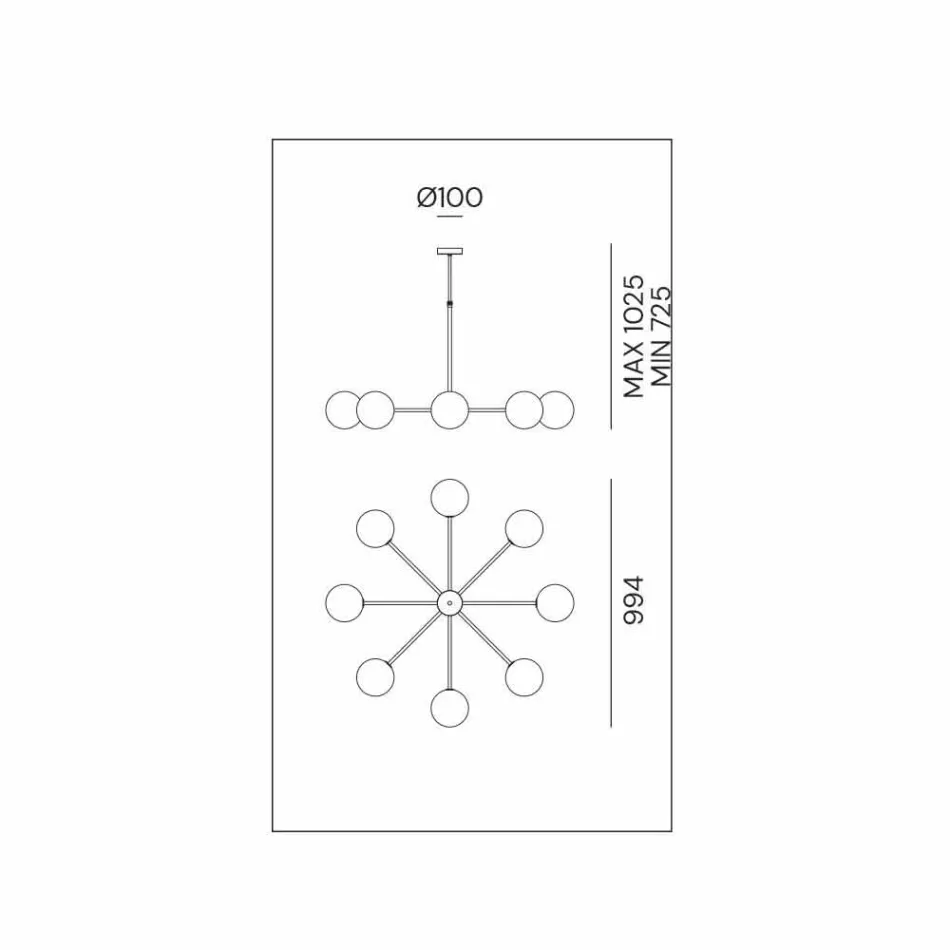 Llambë Pezullimi 8 Drita në Tunxh dhe Qelq Natyror - Molecola nga Il Fanale Viadurini