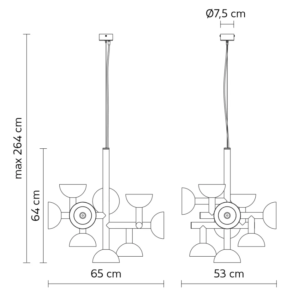 Llamba pezulluese 9 Drita Dizajn në Alumin e Bardhë ose të Zezë - Celio Viadurini