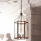 Llambë varëse me 3 drita bronzi dhe Turandot qelqi Viadurini