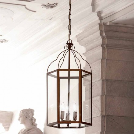 Llambë varëse me 3 drita bronzi dhe Turandot qelqi Viadurini