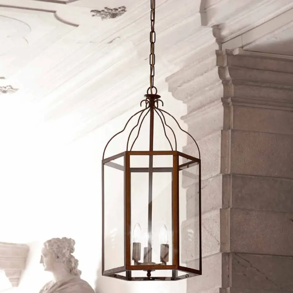 Llambë varëse me 3 drita bronzi dhe Turandot qelqi Viadurini