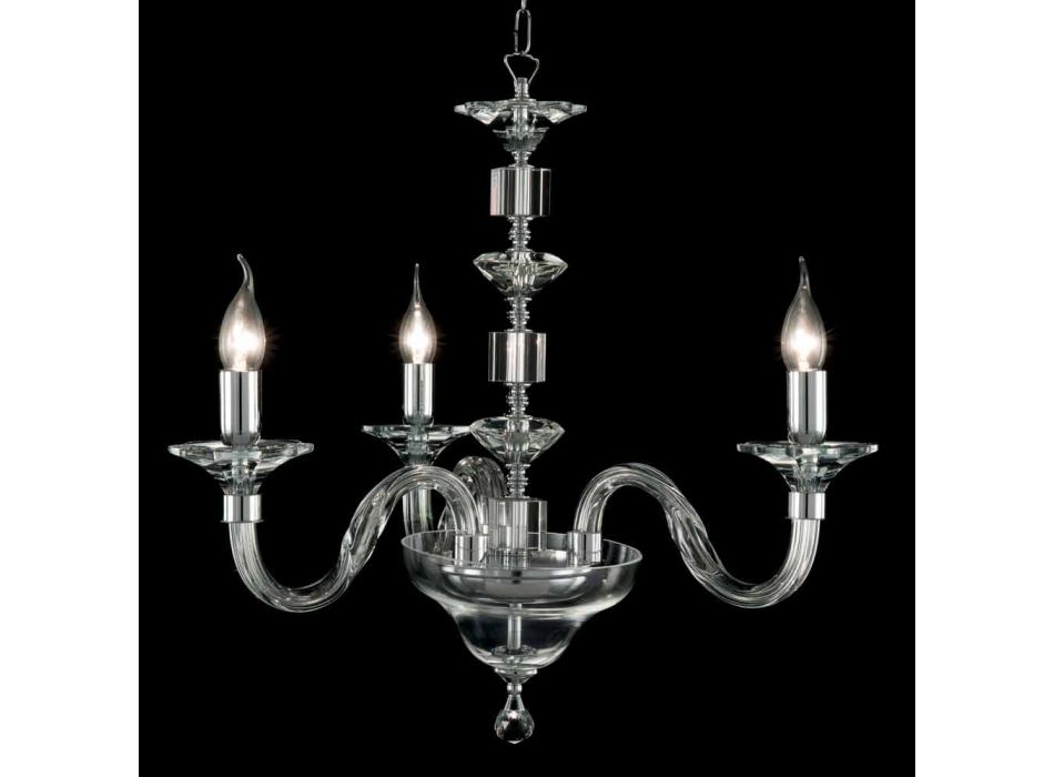 Llambë pezullimi me 3 drita në gotë dhe kristal Ivy, e bërë në Itali Viadurini