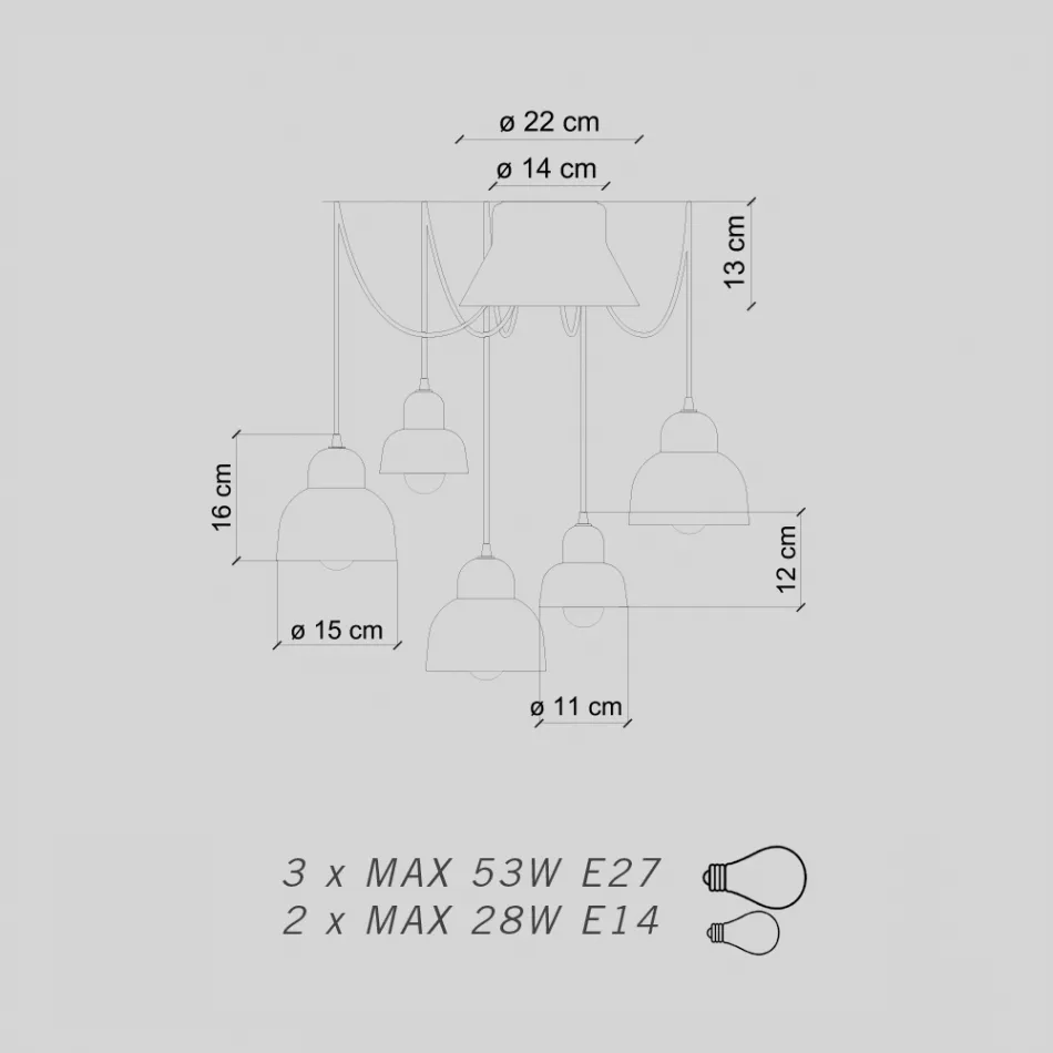 Llambë varëse me 5 elemente me ngjyra Prodhuar në Itali - Berimbau Viadurini