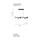 Llambë pezullimi me 6 drita në metal dhe xham modern të fryrë - Birga Viadurini