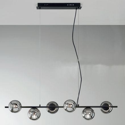 Llambë pezullimi me 6 drita në metal dhe xham modern të fryrë - Birga Viadurini