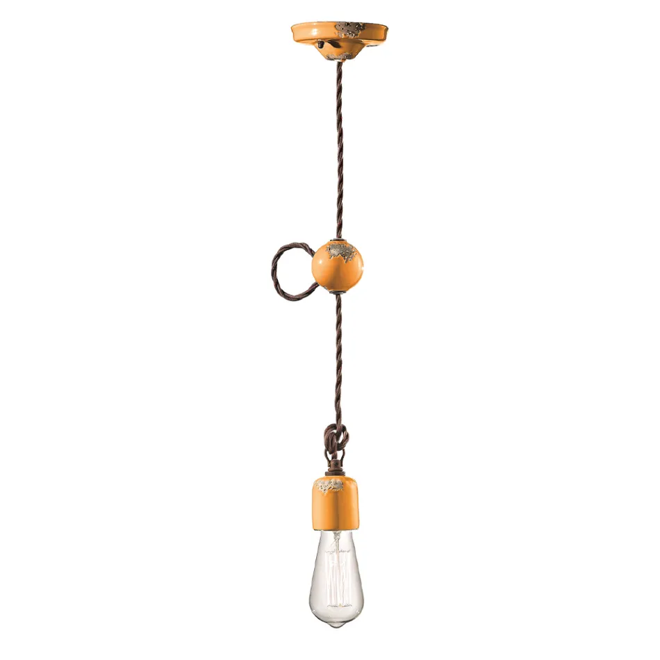 Llamba Pezulluese Industriale Artizanale ne Hekur dhe Qeramike - Vintage Viadurini