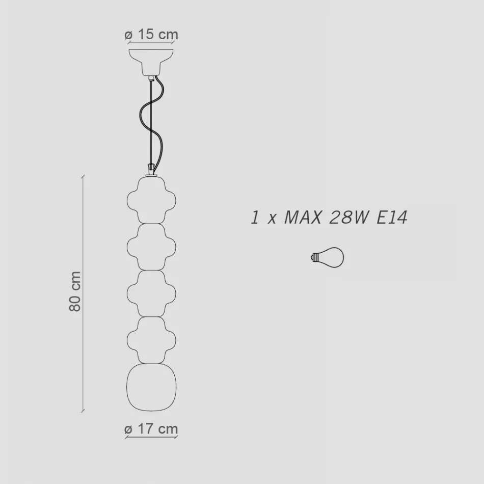 Llambë pezullimi me 4 elementë në qeramikë dhe qelq Prodhuar në Itali - Capocabana Viadurini