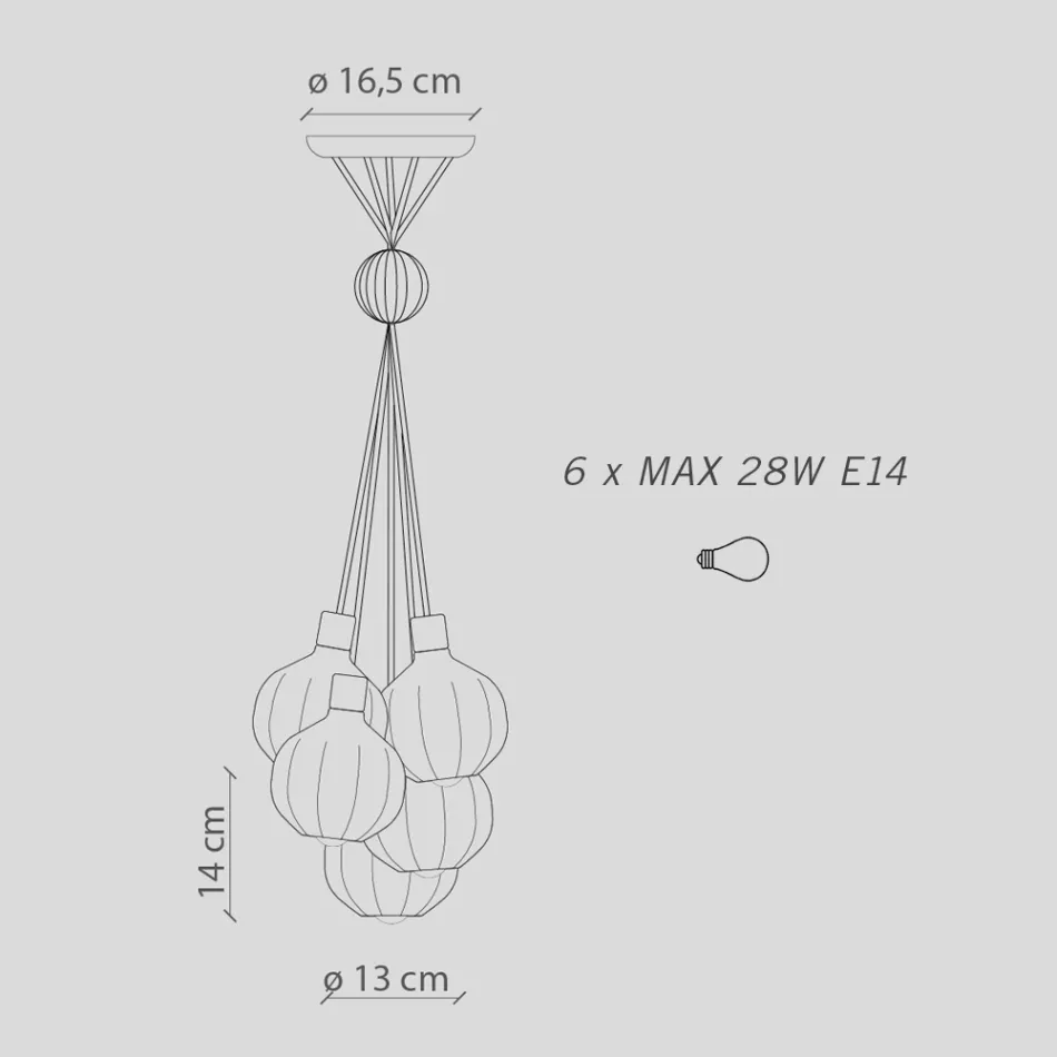 Llambë pezullimi me 6 elementë në qeramikë dhe qelq Prodhuar në Itali - Afoxe Viadurini