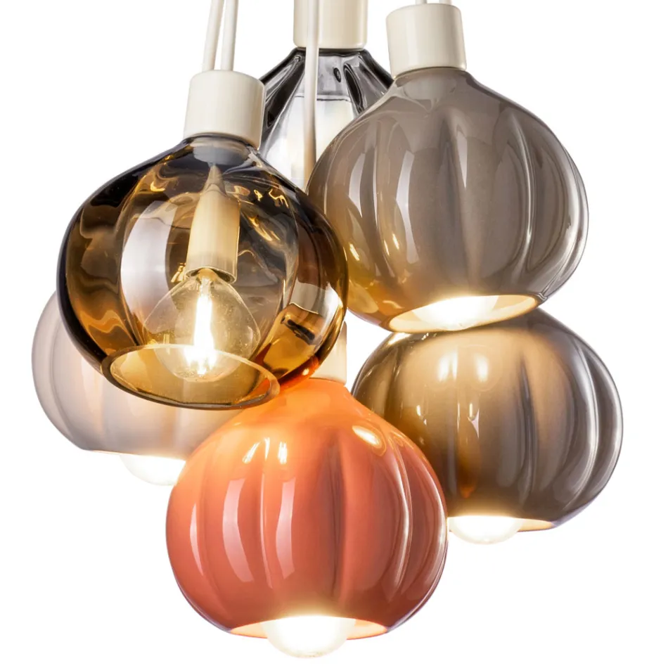 Llambë pezullimi me 6 elementë në qeramikë dhe qelq Prodhuar në Itali - Afoxe Viadurini