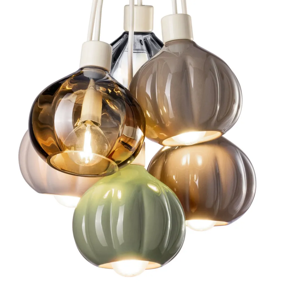 Llambë pezullimi me 6 elementë në qeramikë dhe qelq Prodhuar në Itali - Afoxe Viadurini
