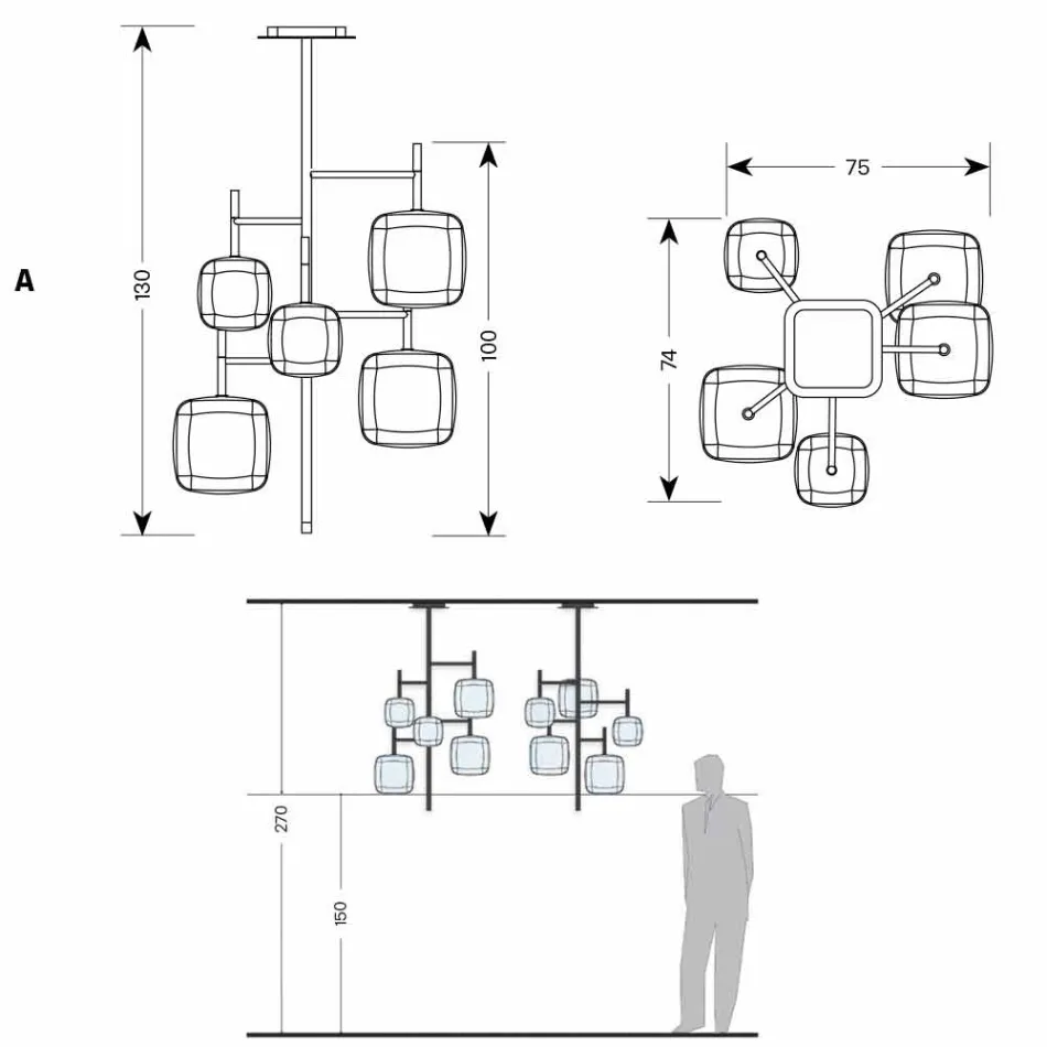 Llambë pezullimi me strukturë metalike me shkëlqim prodhuar në Itali - Donatina Viadurini
