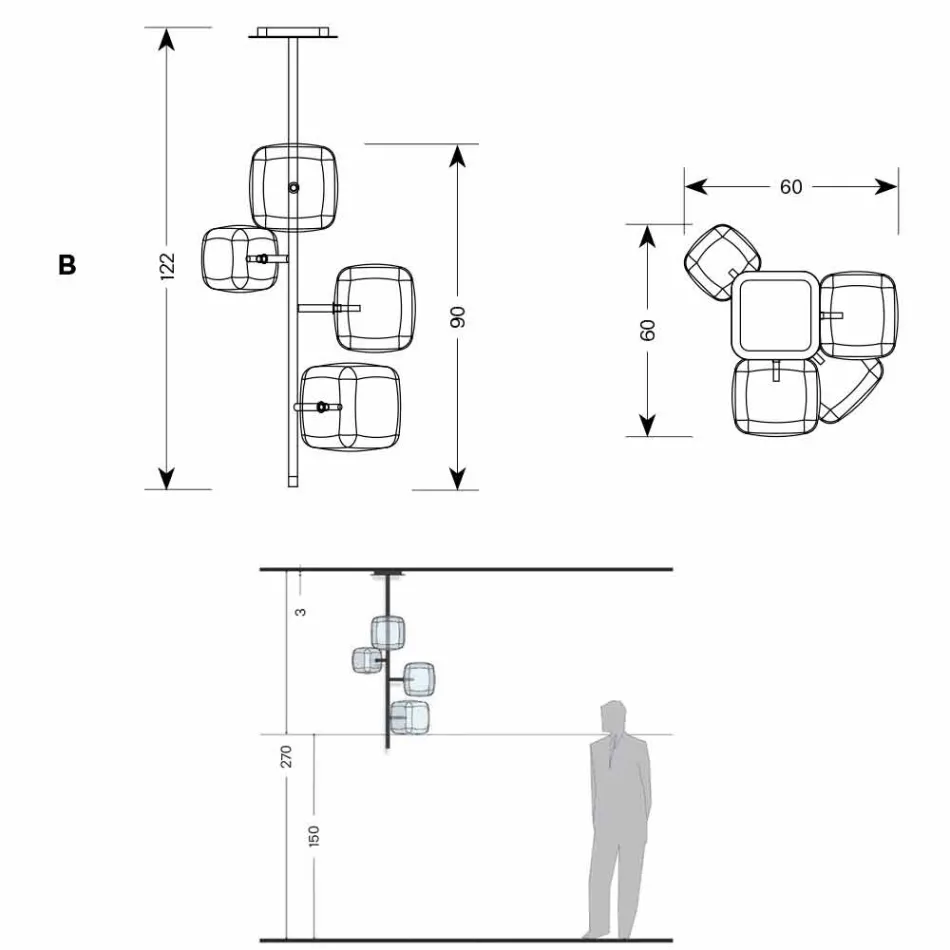 Llambë pezullimi me strukturë metalike me shkëlqim prodhuar në Itali - Donatina Viadurini
