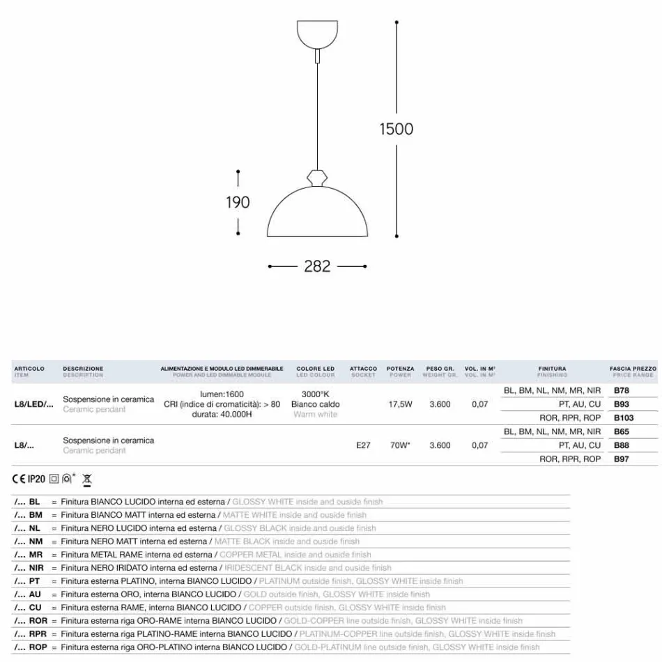 Dizajn llambë varëse në qeramikë Lustri 8 Viadurini